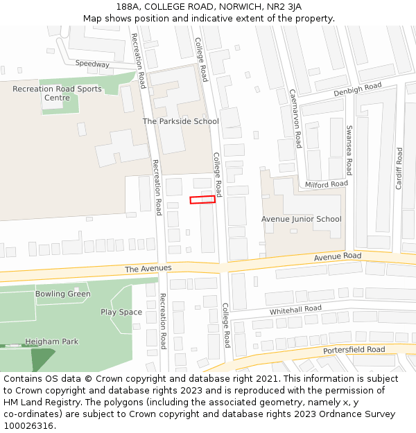 188A, COLLEGE ROAD, NORWICH, NR2 3JA: Location map and indicative extent of plot