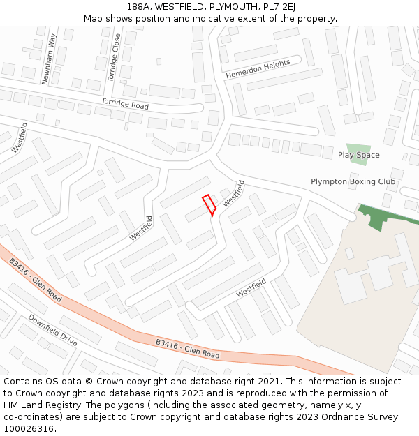 188A, WESTFIELD, PLYMOUTH, PL7 2EJ: Location map and indicative extent of plot