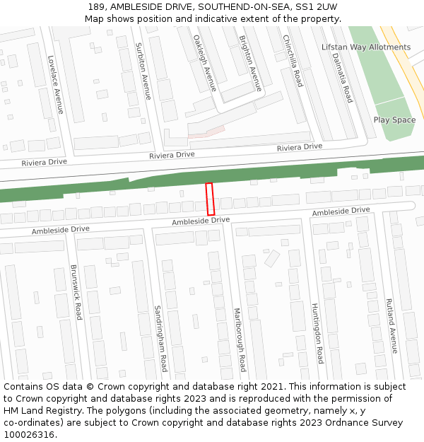 189, AMBLESIDE DRIVE, SOUTHEND-ON-SEA, SS1 2UW: Location map and indicative extent of plot