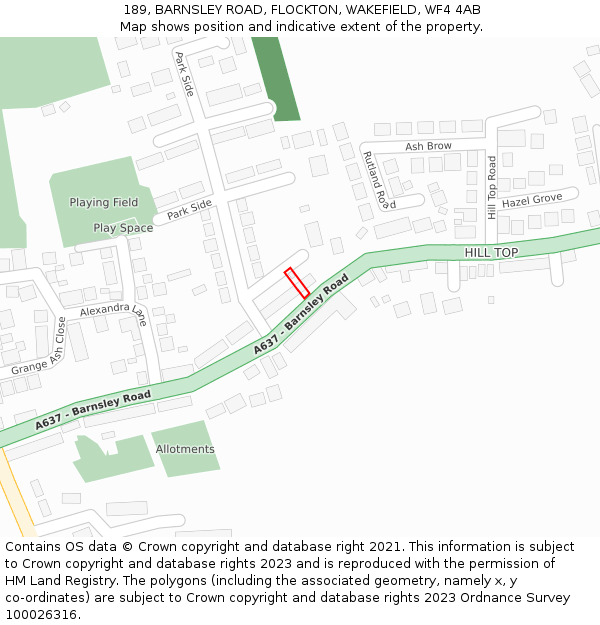 189, BARNSLEY ROAD, FLOCKTON, WAKEFIELD, WF4 4AB: Location map and indicative extent of plot