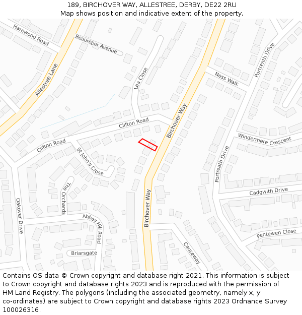 189, BIRCHOVER WAY, ALLESTREE, DERBY, DE22 2RU: Location map and indicative extent of plot