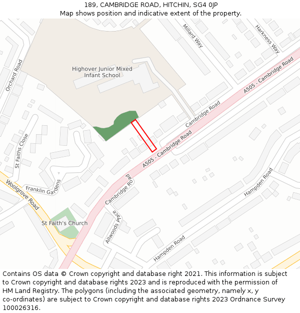 189, CAMBRIDGE ROAD, HITCHIN, SG4 0JP: Location map and indicative extent of plot