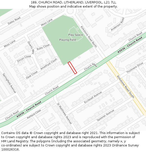 189, CHURCH ROAD, LITHERLAND, LIVERPOOL, L21 7LL: Location map and indicative extent of plot
