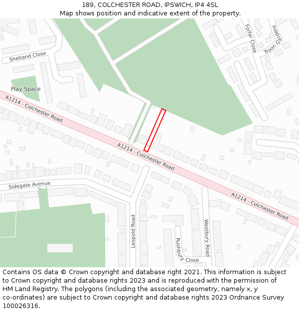 189, COLCHESTER ROAD, IPSWICH, IP4 4SL: Location map and indicative extent of plot