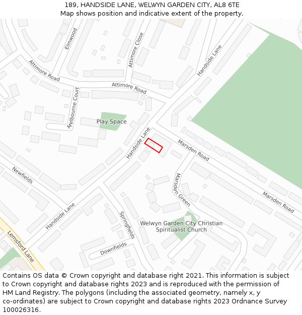 189, HANDSIDE LANE, WELWYN GARDEN CITY, AL8 6TE: Location map and indicative extent of plot