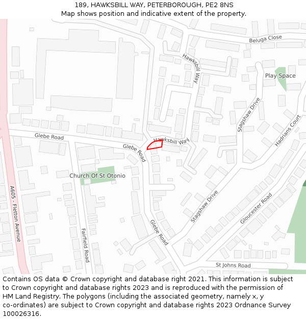 189, HAWKSBILL WAY, PETERBOROUGH, PE2 8NS: Location map and indicative extent of plot
