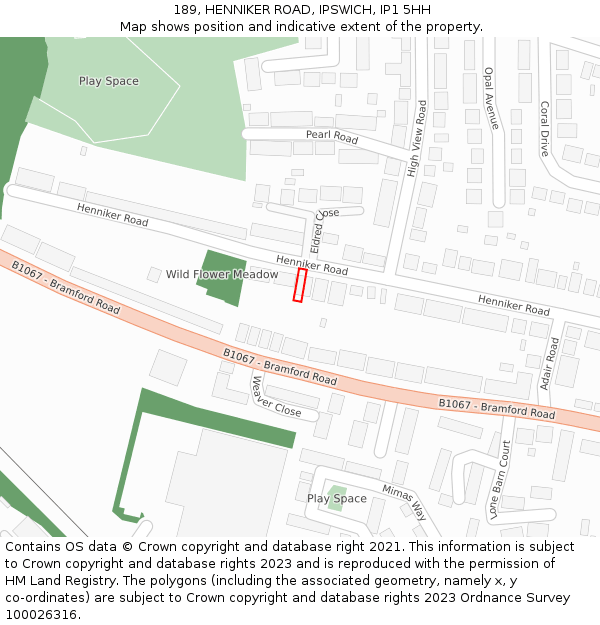 189, HENNIKER ROAD, IPSWICH, IP1 5HH: Location map and indicative extent of plot