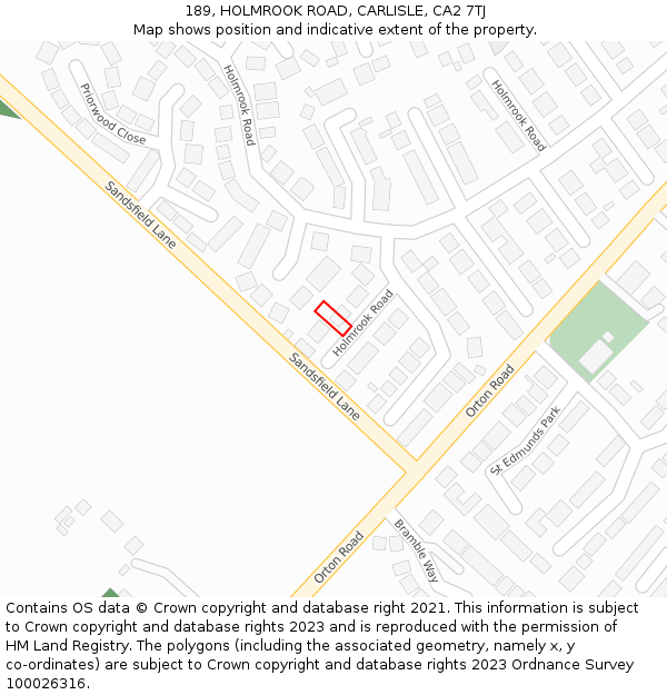 189, HOLMROOK ROAD, CARLISLE, CA2 7TJ: Location map and indicative extent of plot