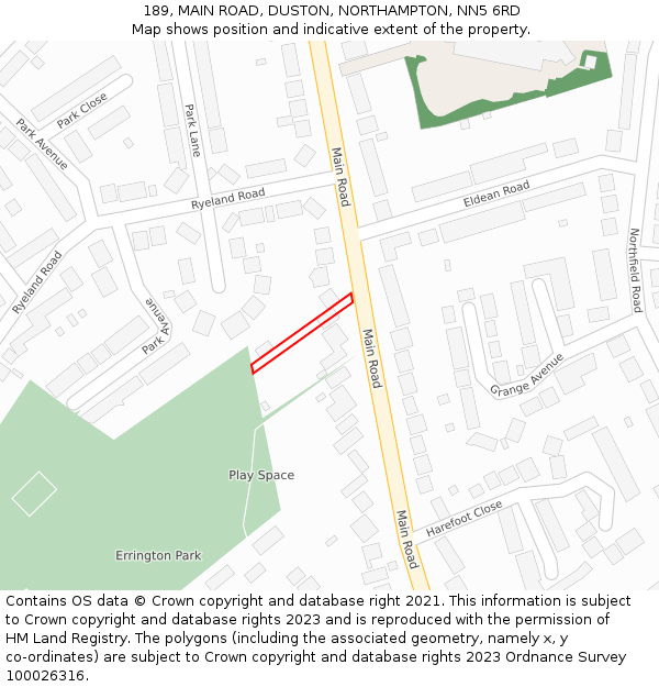 189, MAIN ROAD, DUSTON, NORTHAMPTON, NN5 6RD: Location map and indicative extent of plot