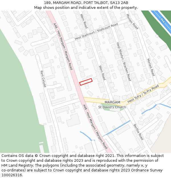 189, MARGAM ROAD, PORT TALBOT, SA13 2AB: Location map and indicative extent of plot