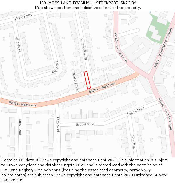 189, MOSS LANE, BRAMHALL, STOCKPORT, SK7 1BA: Location map and indicative extent of plot