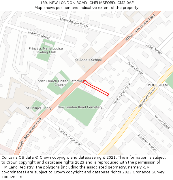 189, NEW LONDON ROAD, CHELMSFORD, CM2 0AE: Location map and indicative extent of plot