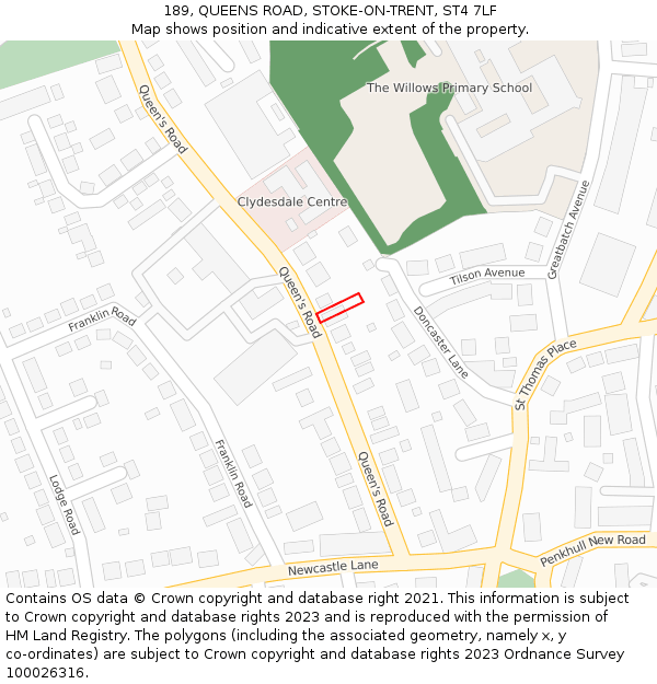 189, QUEENS ROAD, STOKE-ON-TRENT, ST4 7LF: Location map and indicative extent of plot