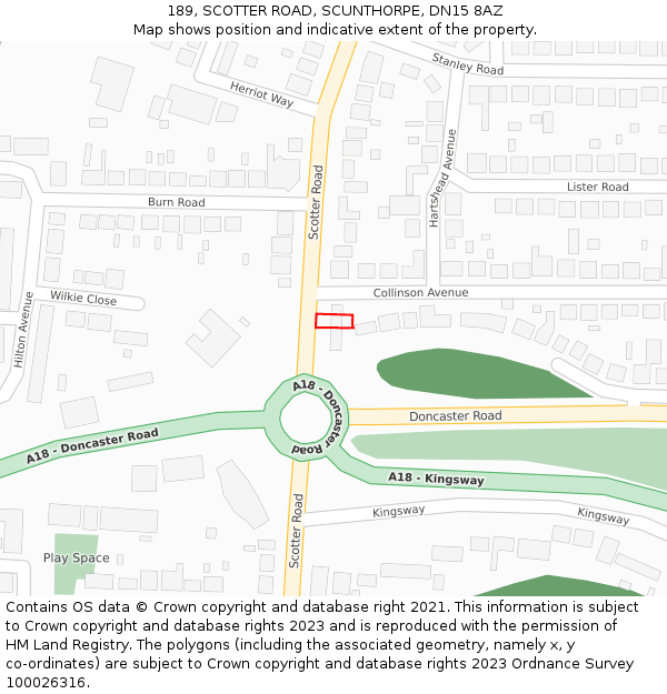 189, SCOTTER ROAD, SCUNTHORPE, DN15 8AZ: Location map and indicative extent of plot