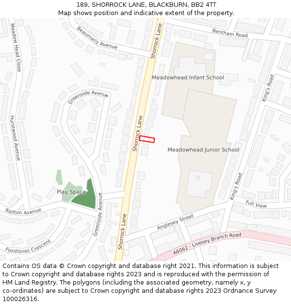 189, SHORROCK LANE, BLACKBURN, BB2 4TT: Location map and indicative extent of plot