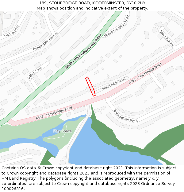 189, STOURBRIDGE ROAD, KIDDERMINSTER, DY10 2UY: Location map and indicative extent of plot