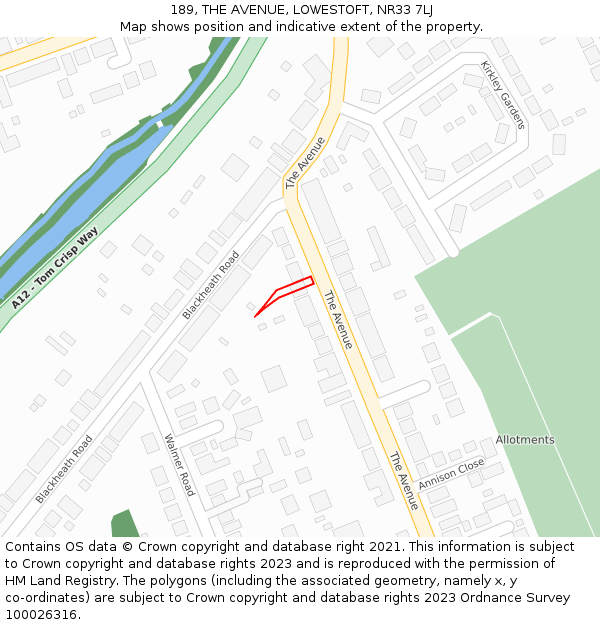 189, THE AVENUE, LOWESTOFT, NR33 7LJ: Location map and indicative extent of plot
