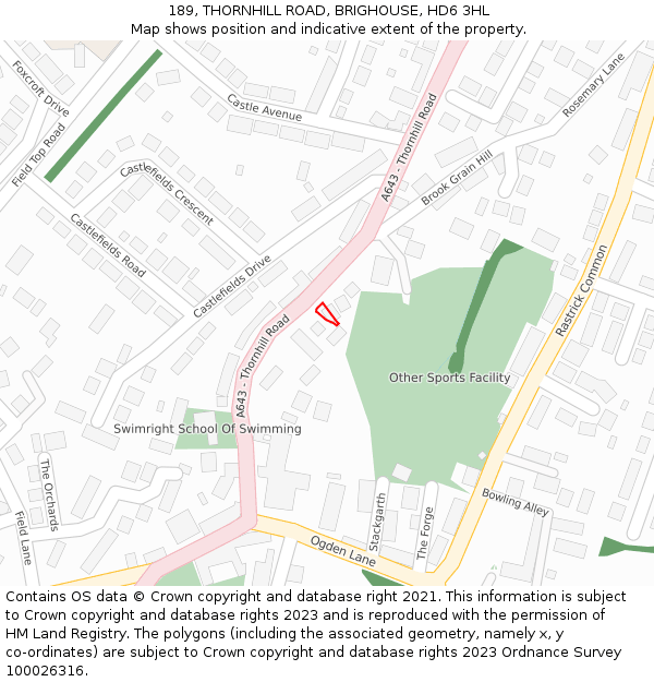 189, THORNHILL ROAD, BRIGHOUSE, HD6 3HL: Location map and indicative extent of plot