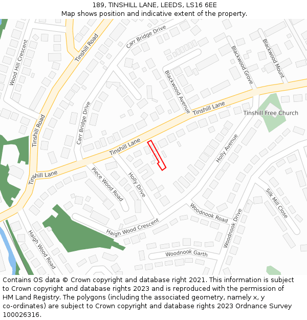 189, TINSHILL LANE, LEEDS, LS16 6EE: Location map and indicative extent of plot