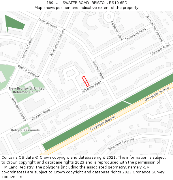 189, ULLSWATER ROAD, BRISTOL, BS10 6ED: Location map and indicative extent of plot