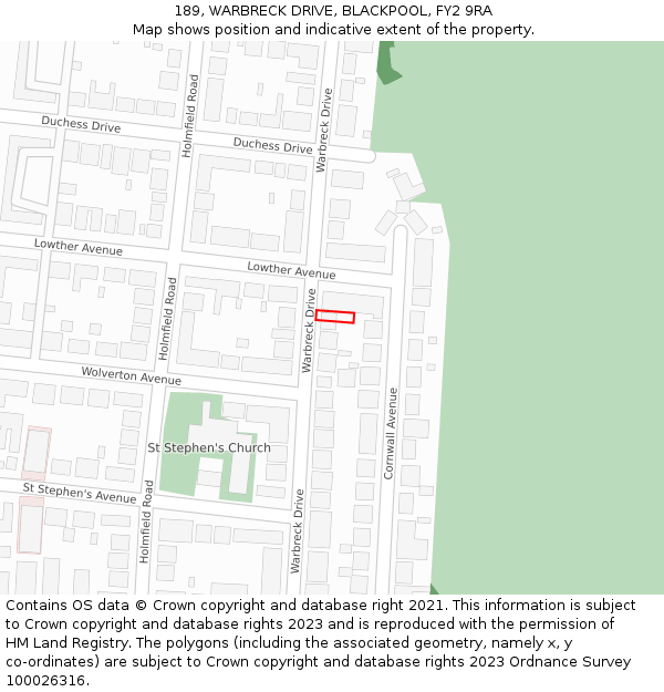 189, WARBRECK DRIVE, BLACKPOOL, FY2 9RA: Location map and indicative extent of plot