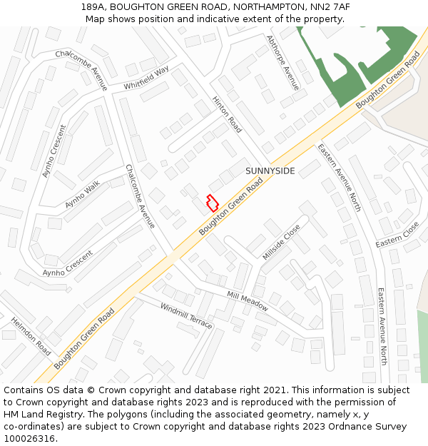 189A, BOUGHTON GREEN ROAD, NORTHAMPTON, NN2 7AF: Location map and indicative extent of plot