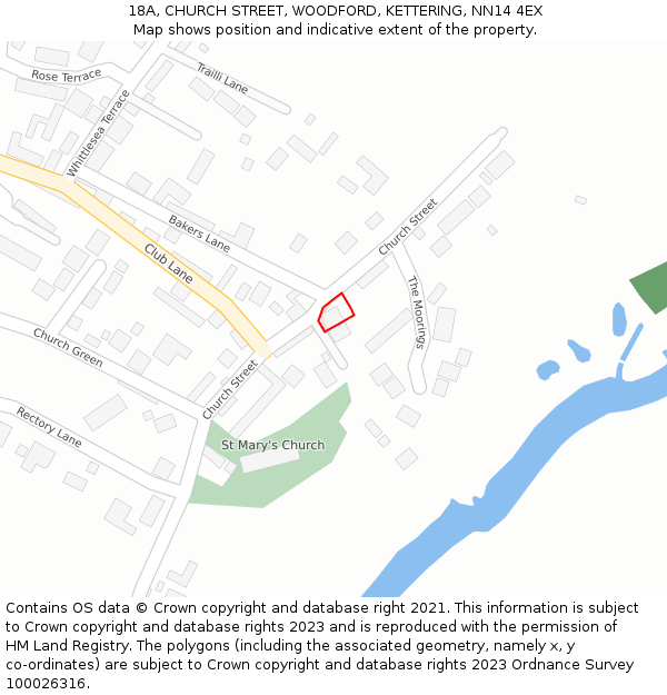 18A, CHURCH STREET, WOODFORD, KETTERING, NN14 4EX: Location map and indicative extent of plot