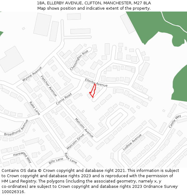 18A, ELLERBY AVENUE, CLIFTON, MANCHESTER, M27 8LA: Location map and indicative extent of plot
