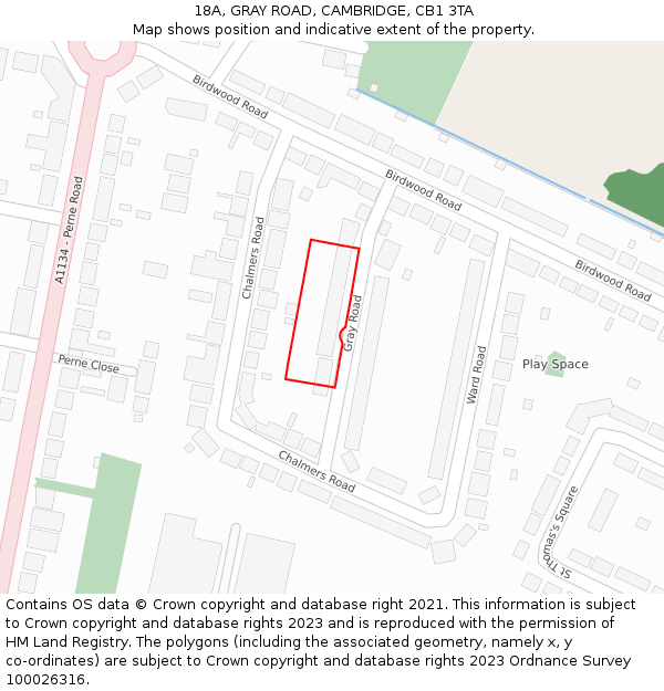 18A, GRAY ROAD, CAMBRIDGE, CB1 3TA: Location map and indicative extent of plot