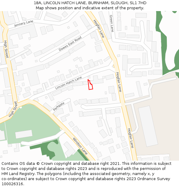 18A, LINCOLN HATCH LANE, BURNHAM, SLOUGH, SL1 7HD: Location map and indicative extent of plot