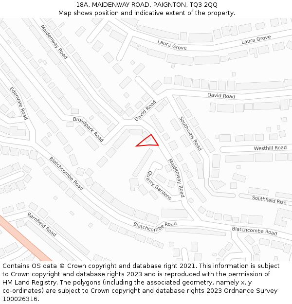 18A, MAIDENWAY ROAD, PAIGNTON, TQ3 2QQ: Location map and indicative extent of plot