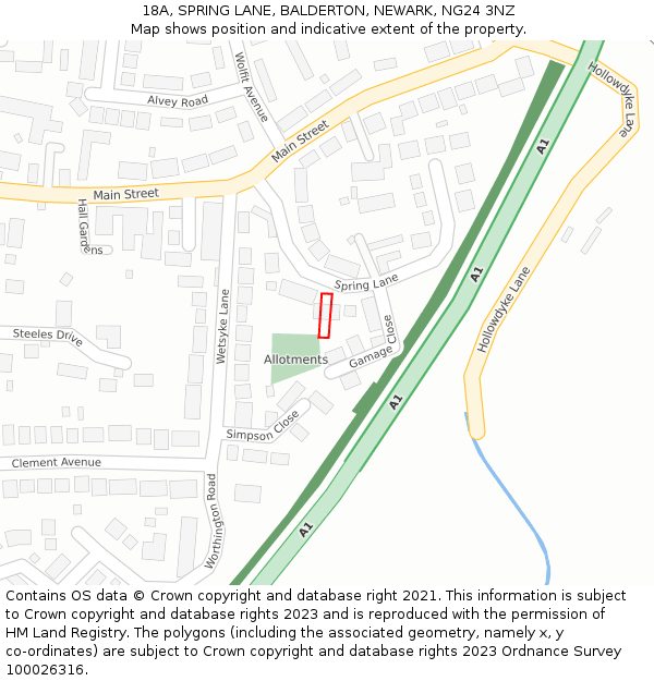 18A, SPRING LANE, BALDERTON, NEWARK, NG24 3NZ: Location map and indicative extent of plot