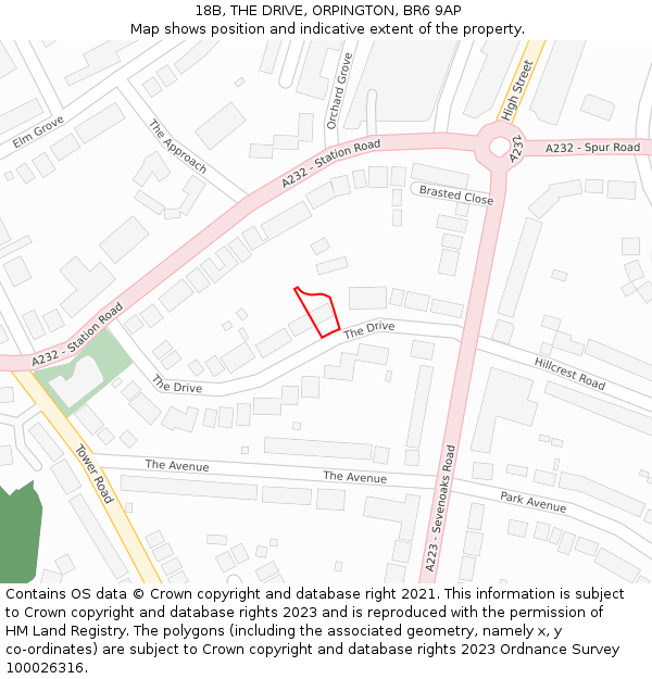 18B, THE DRIVE, ORPINGTON, BR6 9AP: Location map and indicative extent of plot