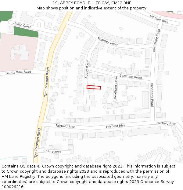 19, ABBEY ROAD, BILLERICAY, CM12 9NF: Location map and indicative extent of plot
