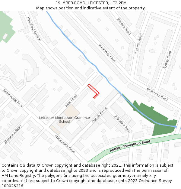 19, ABER ROAD, LEICESTER, LE2 2BA: Location map and indicative extent of plot