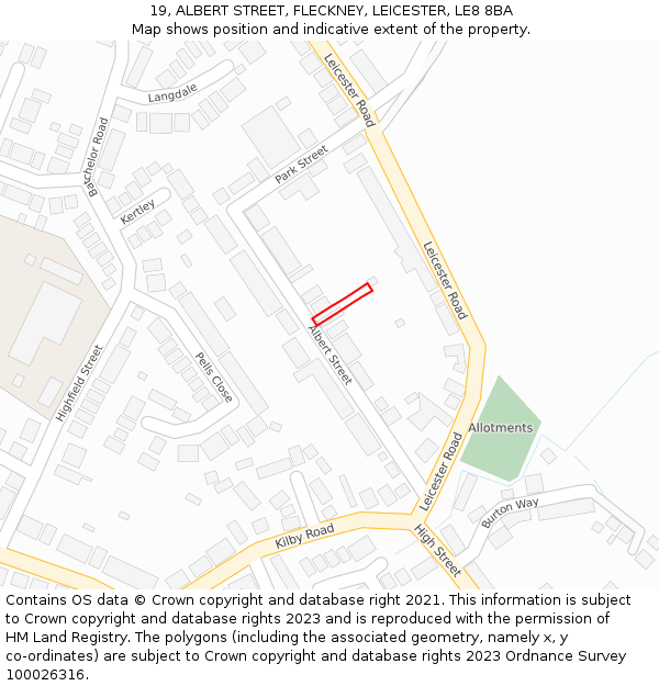 19, ALBERT STREET, FLECKNEY, LEICESTER, LE8 8BA: Location map and indicative extent of plot