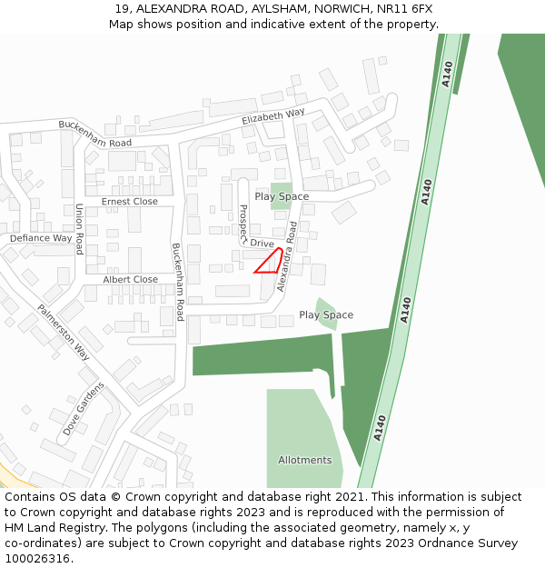 19, ALEXANDRA ROAD, AYLSHAM, NORWICH, NR11 6FX: Location map and indicative extent of plot
