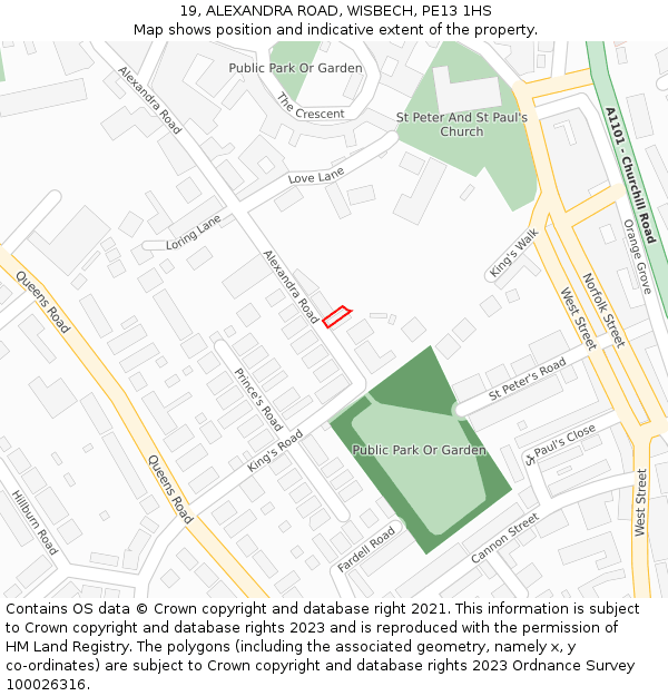 19, ALEXANDRA ROAD, WISBECH, PE13 1HS: Location map and indicative extent of plot