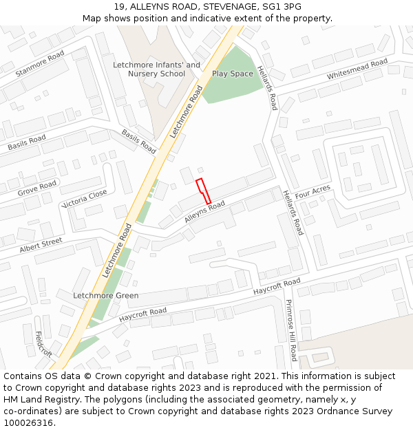 19, ALLEYNS ROAD, STEVENAGE, SG1 3PG: Location map and indicative extent of plot