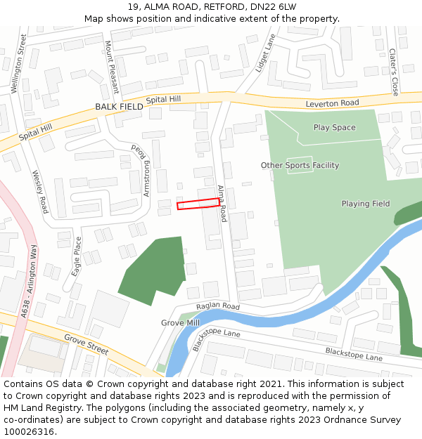 19, ALMA ROAD, RETFORD, DN22 6LW: Location map and indicative extent of plot