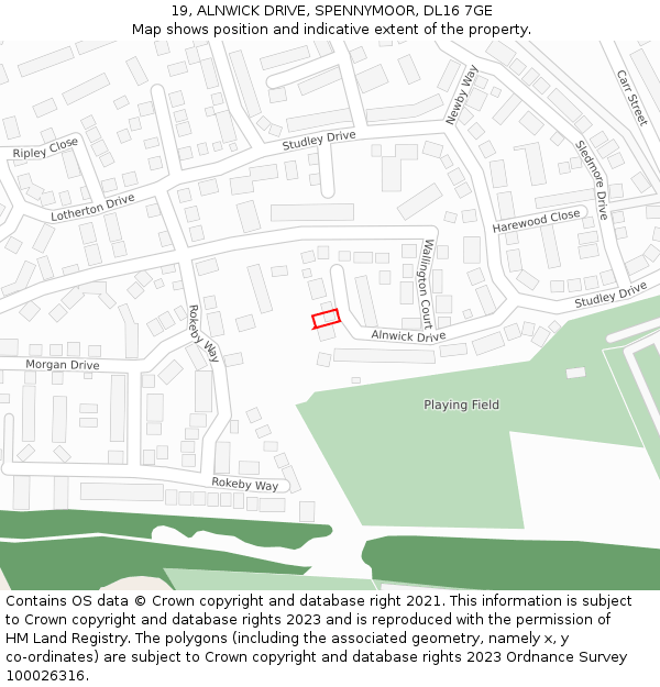 19, ALNWICK DRIVE, SPENNYMOOR, DL16 7GE: Location map and indicative extent of plot