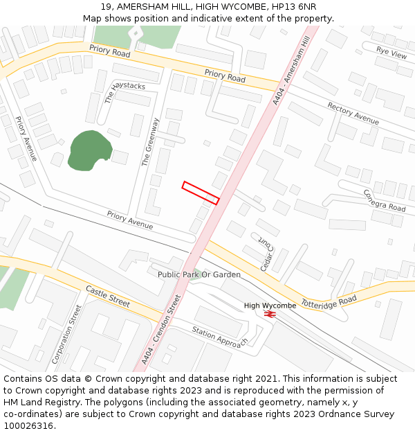19, AMERSHAM HILL, HIGH WYCOMBE, HP13 6NR: Location map and indicative extent of plot