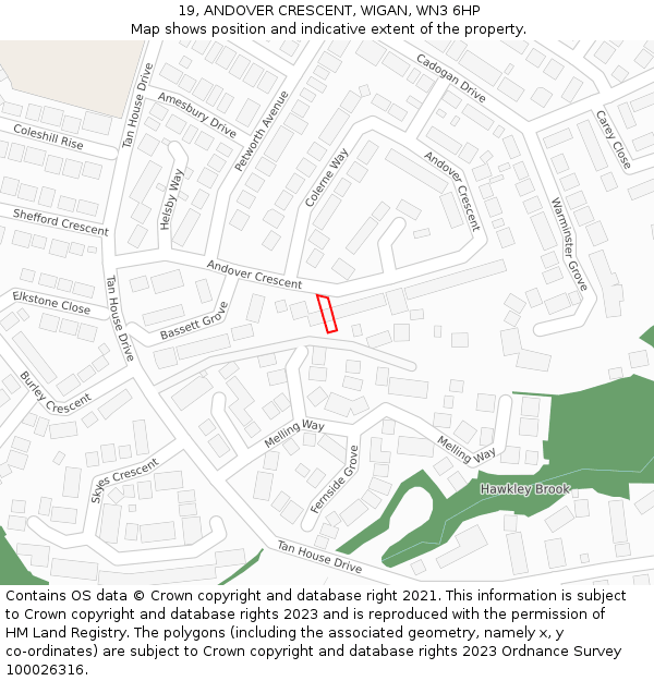 19, ANDOVER CRESCENT, WIGAN, WN3 6HP: Location map and indicative extent of plot