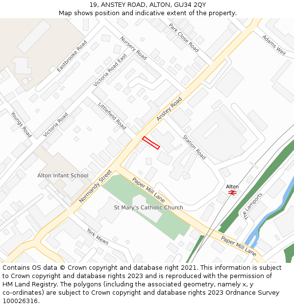 19, ANSTEY ROAD, ALTON, GU34 2QY: Location map and indicative extent of plot