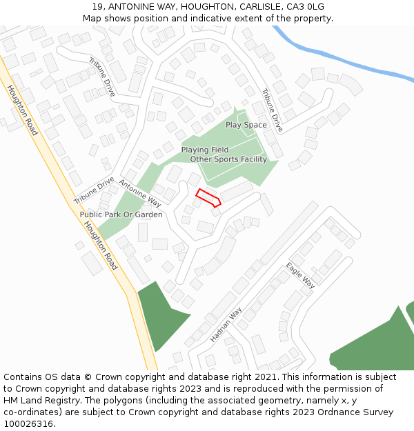 19, ANTONINE WAY, HOUGHTON, CARLISLE, CA3 0LG: Location map and indicative extent of plot