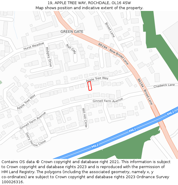 19, APPLE TREE WAY, ROCHDALE, OL16 4SW: Location map and indicative extent of plot