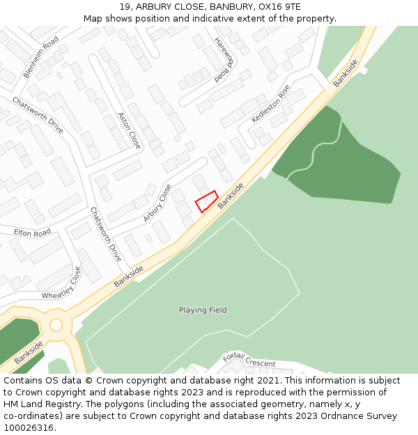 19, ARBURY CLOSE, BANBURY, OX16 9TE: Location map and indicative extent of plot