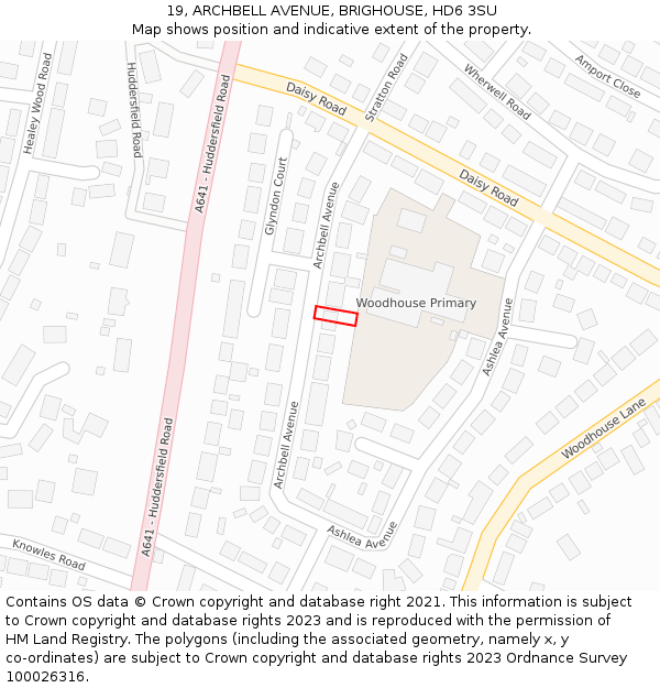 19, ARCHBELL AVENUE, BRIGHOUSE, HD6 3SU: Location map and indicative extent of plot