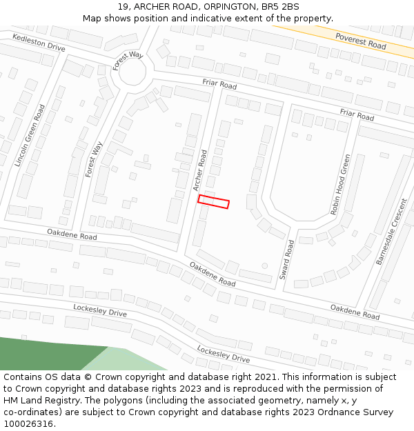 19, ARCHER ROAD, ORPINGTON, BR5 2BS: Location map and indicative extent of plot