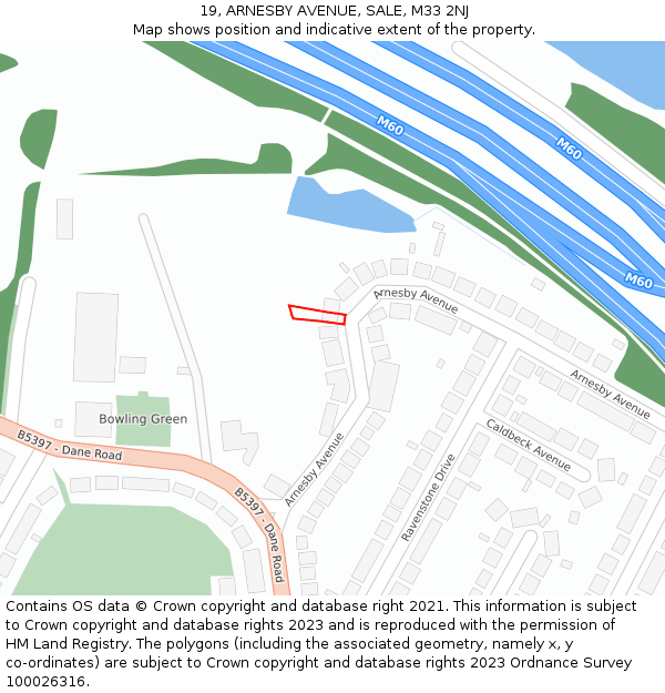 19, ARNESBY AVENUE, SALE, M33 2NJ: Location map and indicative extent of plot